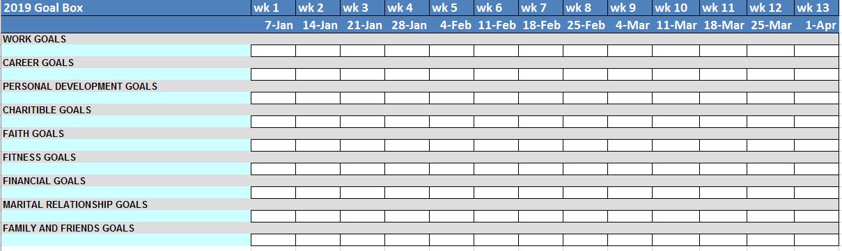 2019 goal box quarterly view